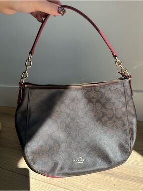 Vintage Coach Mia F28967 Signature Canvas Shoulder Bag Brown Red
